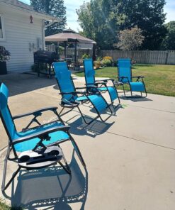 Best Choice Products Set of 2 Adjustable Steel Mesh Zero Gravity Lounge Chair Recliners w/Pillows and Cup Holder Trays, Light Blue 30 81X3mQWGEsL