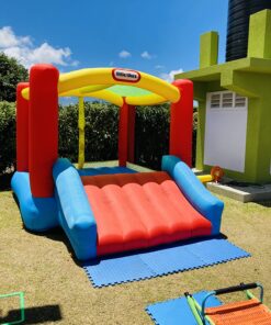 Little Tikes Jump 'n Slide Bouncer with Arched Canopy Overhead Cover, Plus Heavy Duty Blower, Stakes, Repair Patches, and Storage Bag |3-Kid Capacity, Ages 3-8 Years 33 81XAiyaDyWL 1