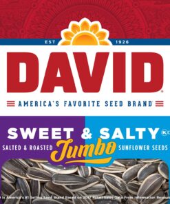 DAVID Seeds Sweet and Salty Salted and Roasted Jumbo Sunflower Seeds, 5.25 OZ Bags, 12 Pack 5.25 Ounce (Pack of 12) 13 81XD04I7uCL