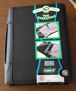 Case-it Executive Zippered Padfolio with Removable 3-Ring Binder and Letter Size Writing Pad, Black (PAD-40) Single PAD-40 60 81XE66YYXeL