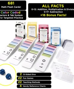 Think Tank Scholar 681 Math Flash Cards & Math Dice (Award Winning) Addition, Subtraction, Multiplication & Division - All Facts & Games - Kids Ages 4+ Kindergarten, 1ST, 2ND, 3RD, 4TH, 5TH, 6TH Grade 2 Dice + Add, Sub, Mult, Div 19 81XGHSZPvXL