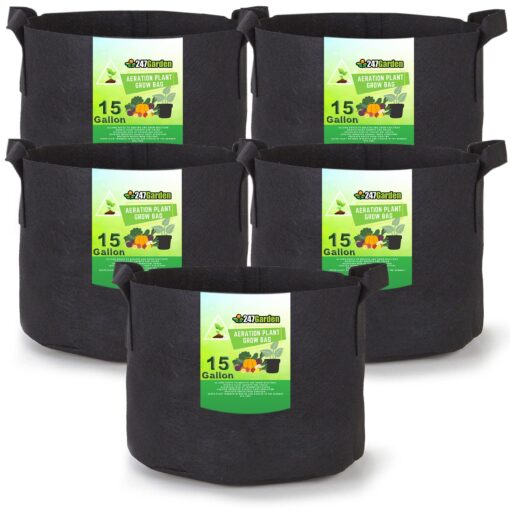 247Garden 5-Pack 15-Gallon Aeration Fabric Pot/Plant Grow Bag w/Handles (260 GSM, Black, 14.5H x 17D) 15 Gallon