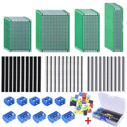 AUSTOR 100 Pcs PCB Board Kit Including 30 Pcs PCB Boards 30 Pcs 40 Pin 2.54mm Header Connector(Bonus: 10 Pcs 2P&3P Terminal Blocks and 30 Pcs Caps)