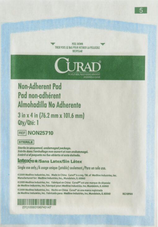 Curad Sterile Non-Adherent Pads (Pack of 100) for gentle wound dressing and absorption without sticking