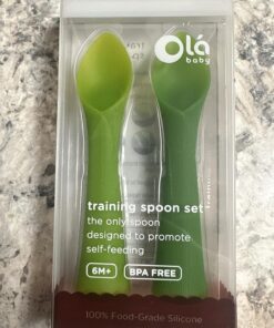 Olababy 100% Silicone Soft-Tip Training Spoon for Baby Led Weaning 2pack Training Spoon Set Lime / Kale 28 81XPknaXOZL