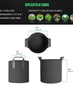 247Garden 5-Pack 1-Gallon Aeration Fabric Pot/Plant Grow Bag w/Handles (260 GSM, Black, 6H x 7D) 1 Gallon 32 81XRnECi53L