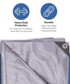 Kotap 10 x 16 Ft. Heavy-Duty Protection/Coverage Tarp, Superior Weave for Greater Longevity, 10-mil Multi-Use, Waterproof, TRS-1016, Silver (1-Pack) Heavy Duty Protection, 10-mil Size: 10' X 16' 12 81XTJfQ yBL 1