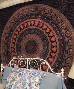 Popular Handicrafts Tapestry Wall Hanging Hippie Mandala Bohemian Hippy Psychedelic Design Indian Magical Thinking Tapestries Bedspread 84x90 Inches,(215x230cm) Navy Blue Full (215cms x 230cms) Neavy Blue 47 81XYQ6YyvcL