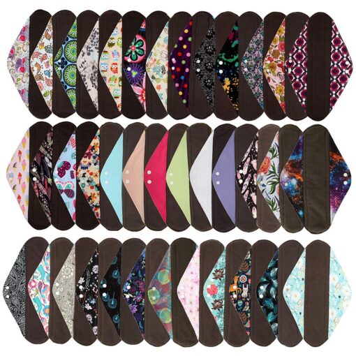 3 Pieces 14 Inch Overnight Charcoal Bamboo Reusable Mama Cloth/Menstrual Pads - You Choose 3 from 17 Designs and Send Message to Me