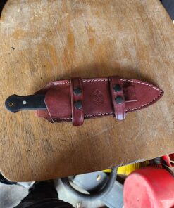 Wolfklinge Damascus Steel Bowie Knife for Outdoor Enthusiasts - Full Tang Micarta Handle, Flat Edge Blade, Leather Sheath DCX17-57 49 81XatpV3RL