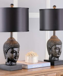 SAFAVIEH Lighting Collection Buddha Head Black Shade 25-inch Bedroom Living Room Home Office Desk Nightstand Table Lamp Set of 2 (LED Bulbs Included) 13 81XbDCPNOSL