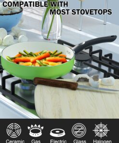 Cook N Home Pots and Pans Set Nonstick, 10 Piece Ceramic Kitchen Cookware Sets, Nonstick Cooking Set with Saucepans, Frying Pans, Dutch Oven Pot with Lids, Green 10-Piece 26 81XbaPyeYcL