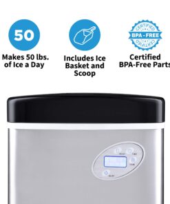 Newair Portable Ice Maker 50 lb. Daily, 12 Cubes in Under 7 Minutes - Compact Countertop Design - 3 Size Bullet Shaped Ice - for Kitchen/Office/RV/Bar - Stainless Steel 24 81XcJLDUo2L