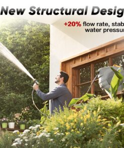 GLAHODEN Retractable Garden Hose Reel, 5/8in x 65ft+6ft Slow Return System Water Hose Reel, Patented Design for Any Length Lock Increase Flow Rate By 20% 2 Year Anti-fading Hose Reel Wall Mount 5/8" 65FT 19 81Xelb3DOML