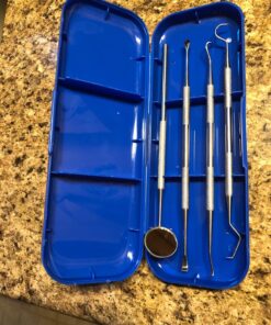 Dental Hygiene Kit - Calculus & Plaque Remover Dental Tool Set - Stainless Steel Tarter Scraper, Tooth Pick, and Mouth Mirror - Dentist Instrument Set for Teeth Cleaning (Blue) Blue 59 81XeoF7OCgL