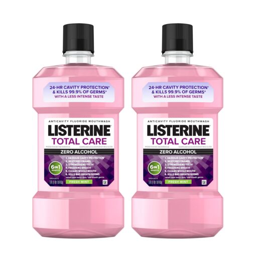 Listerine Total Care Zero Alcohol Anticavity Mouthwash, Bad Breath Treatment, Alcohol Free Mouthwash for Adults; Fresh Mint Flavor, 1 L (Pack of 2)