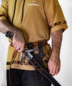 Armory Replicas - Genuine Bovine Leather Hawk Wood Sword Frog - Medieval Inspired Adjustable LARP Sabre Rapier Sword Weapon Frog Holster Holder Accessory Brown Right 17 81Xh5EST iL