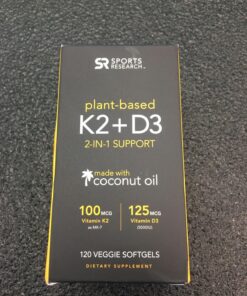 Sports Research Vitamin D3 + K2 with 5000iu of Plant-Based D3 & 100mcg of Vitamin K2 as MK-7 - Vegan Certified & Non-GMO Verified - 120 Softgels 120 Count (Pack of 1) 37 81Xls7xBnSL