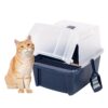 IRIS USA Large Split-Hood Cat Litter Box with Scoop and Grate, Blue Split Hooded - Navy 35 81XqWdsJmQL