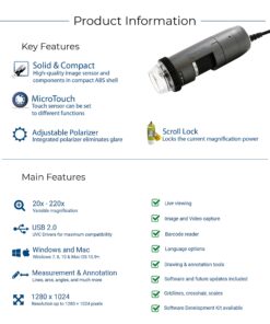 Dino-Lite USB Digital Microscope AM4115ZT - 1.3MP, 10x - 200x Optical Magnification, Measurement, Polarized Light (Discontinued) 12 81XrJ3jI9FL