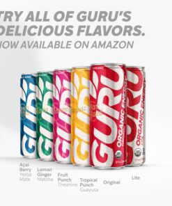 GURU Lite Natural Energy Drink - Low Calorie, Vegan, Organic Energy Drinks - Experience Energy Without the Jitters, Rush or Crash - 24 x 8oz/250ml Cans 8.4 Fl Oz (Pack of 24) 28 81XyqsFfs2L