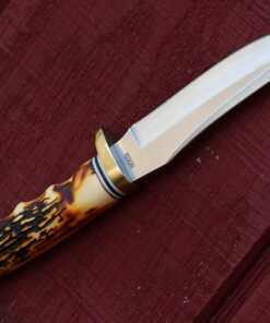 Uncle Henry 153UH Golden Spike Fixed Blade Knife with 5in High Carbon S.S. Blade, Staglon Handle, Sharpening Stone, Full Tang, and Leather Sheath for Hunting, Skinning, Camping, and Outdoors 153UH Golden Spike (Box) 22 81Y C8SLcLL