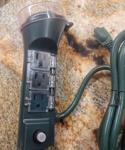 BN-LINK Outdoor Power Strip with Programmable Mechanical Timer and Yard Stake, 6 Grounded Outlets - 6 ft Cord, Weatherproof for Outdoor Lamps Lights Ponds Christmas Lights 1875W/15A ETL Listed Dial 24 81Y VbZqEKL