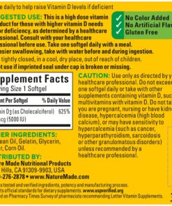 Nature Made Extra Strength Vitamin D3 5000 IU (125 mcg), Dietary Supplement for Bone, Teeth, Muscle and Immune Health Support, 90 Softgels, 90 Day Supply 90 Count 21 81Y1NY Yn9L
