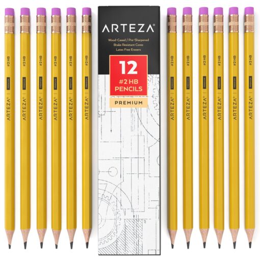 ARTEZA #2 HB Wood Cased Graphite School Pencils, Pack of 12, Bulk, Pre-Sharpened with Latex Free Erasers, Bulk, Office Supplies for Exams, School, Office, Drawing and Sketching Set of 12