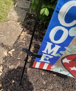 HOOSUN Garden Flag Stand, Premium Garden Flag Pole Holder Metal Powder-Coated Weather-Proof Paint with one Tiger Clip and two Spring Stoppers without flag 1 33 81YB0tyzXYL