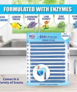 SANI 360° Sani Sticks Drain Cleaner and Deodorizer, Enzyme Pipe Cleaners, Eliminate Odors, Prevent Clogged Drains, Safe for Sinks, Bathtub Drains, Septic Tanks, 48 Count, Unscented 12 81YF7mfhmUL