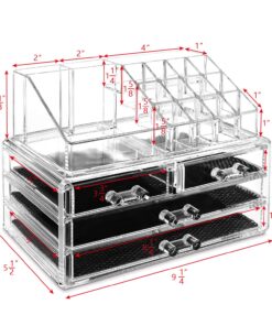 Ikee Design Clear Acrylic Makeup Organizer, Elegant Makeup Storage Organizer for a Stylish Vanity, Bathroom, or Dresser Décor, Clear Design for Easy Visibility and Quick Access 1) 1 Top 4 Drawers 38 81YIf7E648L