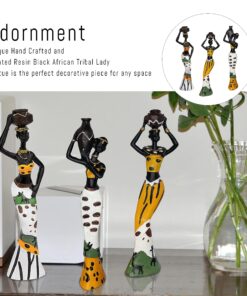 Gedengni 𝑩𝒍𝒂𝒄𝒌 𝑭𝒊𝒈𝒖𝒓𝒊𝒏𝒆𝒔 𝑨𝒇𝒓𝒊𝒄𝒂𝒏 𝑨𝒓𝒕 𝑫𝒆𝒄𝒐𝒓, African Figure Sculpture Tribal Lady Figurine Statue Decor Collectible Art Piece, 7.5-Inch, Pack of 3 Yellow Statu -3pc 22 81YKfDtzlXL