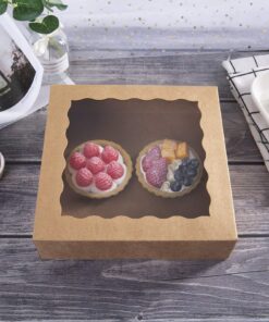 ONE MORE 9inch Brown Bakery Pie Boxes,Large Kraft Cookie Boxes with PVC Window Natural Disposable box 9x9x2.5inch,12 of Pack 35 81YL18X3P4L 1