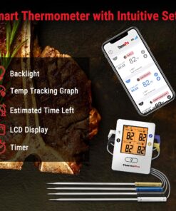 ThermoPro TP25 500ft Wireless Bluetooth Meat LCD Thermometer with 4 Temperature Probes Smart Digital Cooking BBQ Thermometer for Grilling Oven Food Smoker Thermometer, Rechargeable Milk White 30 81YNKXwOfCL