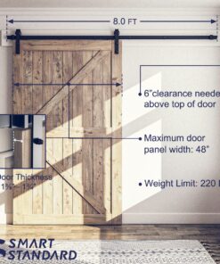 SMARTSTANDARD 8 Feet Heavy Duty Sturdy Sliding Barn Door Hardware Kit -Smoothly and Quietly -Easy to Install -Includes Step-by-Step Installation Instruction Fit 48" Wide Door Panel (J Shape Hanger) 27 81YT3mhM OL
