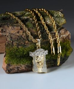 L &L Nation 14K Gold Plated Iced Out CZ Simulated Diamond Crown Jesus Piece Pendant with Rope Chain - Gold Tone Silver Stardust Jesus Necklace Hip Hop Jesus Chain for Men and Women 23 81YX2r8z34L