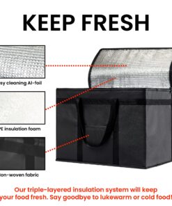 NZ home Insulated Cooler Bag and Food Warmer (XL Plus, 2 Pack) for Food Delivery & Grocery Shopping with Zippered Top, Black XL Plus 32 81YYswFylTL