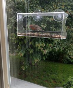 Yardly Noticed Window Bird Feeder with Removable Tray, Drain Holes, Extended Perch, 4 Suction Cups - Crystal Clear See Through Design 2017 - See Wild Birds Up Close, Great for Kids & Cats Large 37 81YafgNf9uL