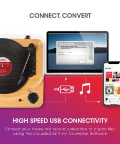 ION Audio Max LP – Vinyl Record Player / Turntable with Built In Speakers, USB Output for Conversion and Three Playback Speeds – Natural Wood Finish Max LP with Speakers Record Player only 34 81YbvyGT2 L