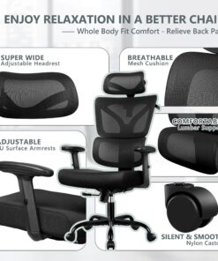 Winrise Office Chair Ergonomic Desk Chair, High Back Gaming Chair, Big and Tall Reclining Comfy Home Office Chair Lumbar Support Breathable Mesh Computer Chair Adjustable Armrests (Black) Black 28 81YdN5shddL