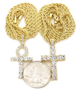 Fashion 21 Egyptian Ankh, Cross Pendant 20 inches to 30 inches Chain Two Necklace Set in Gold Tone 22"+26" Rope Chain Set 9 81YjfjyCykL