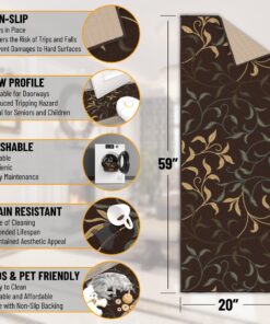 Machine Washable Leaves Design Non-Slip Rubberback 2x5 Traditional Runner Rug for Hallway, Kitchen, Bedroom, Entryway, 20" x 59", Brown Leaves Brown Runner - 20" x 59" 25 81YjxmsCkBL