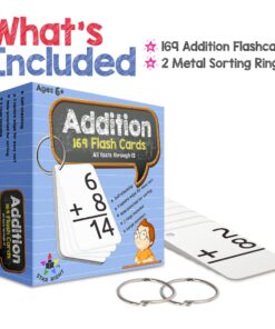 Star Right Education Addition Flash Cards, 0-12 (All Facts, 169 Cards) with 2 Rings - Addition Flashcards 169 Addition Flash Cards 17 81YkmO6WTIL