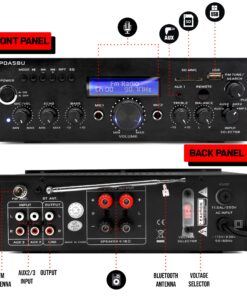 Alternative view of Pyle Wireless Bluetooth Power Amplifier-200 Watt Audio Stereo Receiver w/USB Port, AUX in, FM Radio, 2 Karaoke Microphone Input, Remote-Home Entertainment System, Black, 10.5" x 8.8" x 2.8" (PDA5BU)