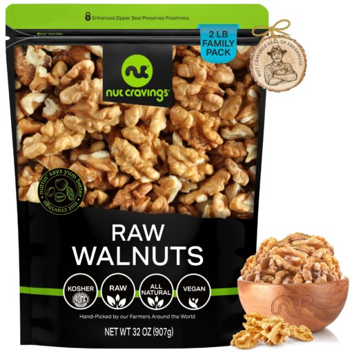 Nut Cravings - Raw Walnuts Halves & Pieces, Unsalted, Shelled, Superior to Organic (32oz - 2 LB) Bulk Nuts Packed Fresh in Resealable Bag - Healthy Protein Snack, All Natural, Keto, Vegan, Kosher Walnuts Raw 2 Pound (Pack of 1)