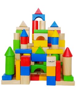 Cubbie Lee Premium Wooden Building Blocks Set - 100 pc for Toddlers Preschool Age - Classic Hardwood Plain & Colored Small Wood Block Pieces for Boys & Girls - Classic Build & Play Toy 26 81YstjevKcL