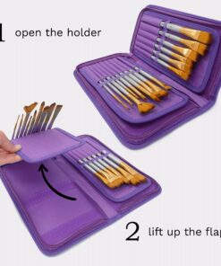 MyArtscape Paint Brushes - 15 Pc Art Brush Set for Watercolor, Acrylic, Oil & Face Painting | Short Handle Artist Paintbrushes with Travel Holder & Gift Box (Royal Purple) Royal Purple 14 81YvqutMh1L