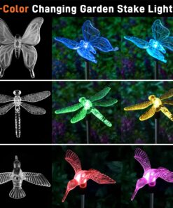 Solar Garden Lights - 3 Pack Solar Stake Light, Color Changing Solar Powered Decorative Landscape Lighting Hummingbird Butterfly Dragonfly for Outdoor Path, Yard, Lawn, Lawn, Halloween, Christmas 24 81Yxzk4sN8L
