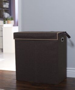 Household Essentials 5614 Double Hamper Laundry Sorter with Magnetic Lid, Brown Coffee Linen 28 81YzGFC4NVL